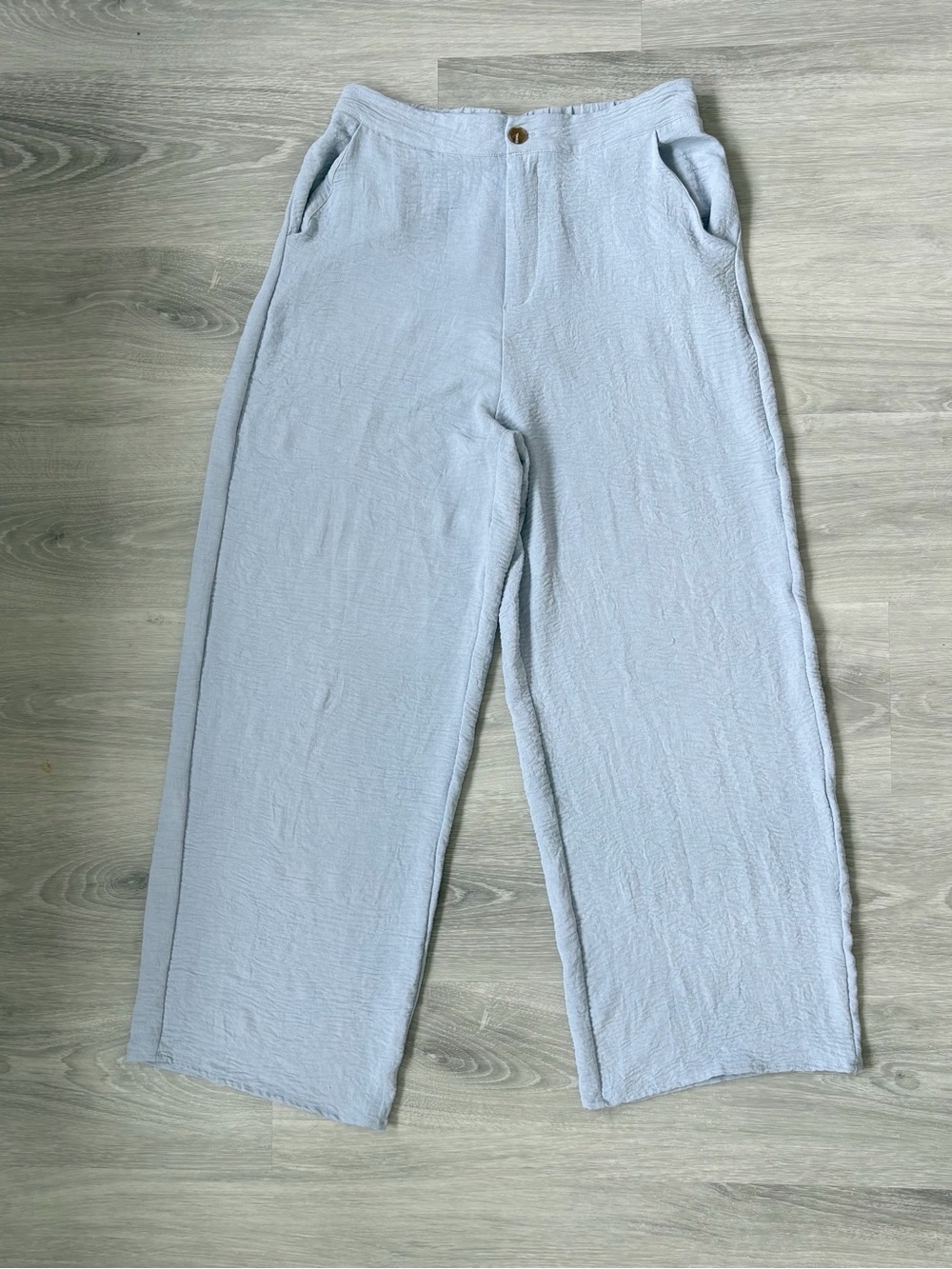 Paper Crane Pale Blue Wide-Leg Relaxed Linen-Texture Pants